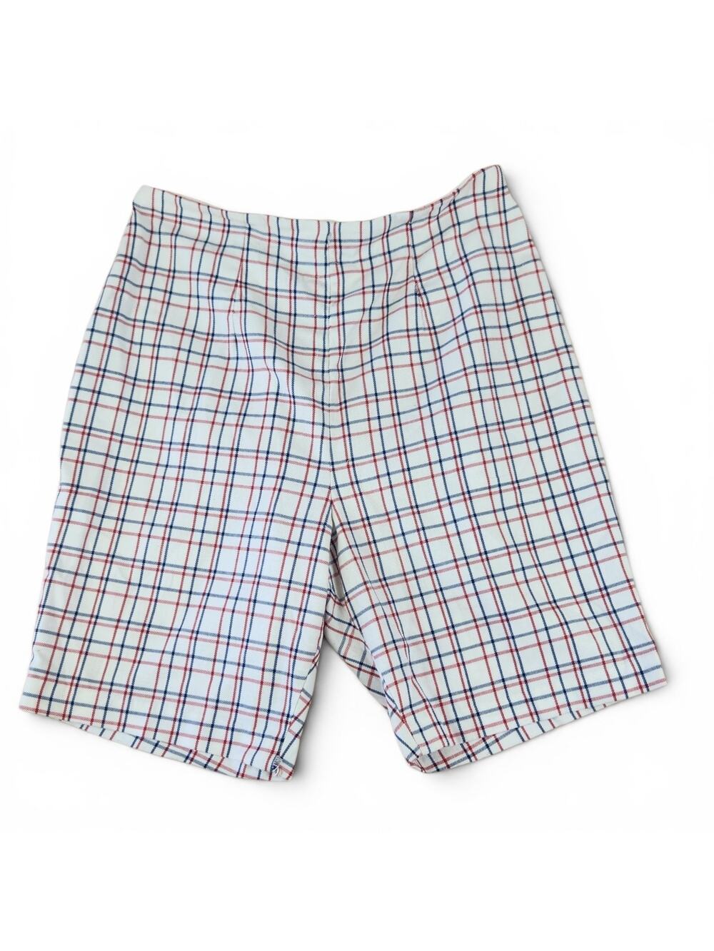 Vtg Handmade Pull-on High Rise Plaid Bermuda Shorts White Preppy Golf Americana
